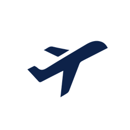 white and navy vector image of an airplane taking off